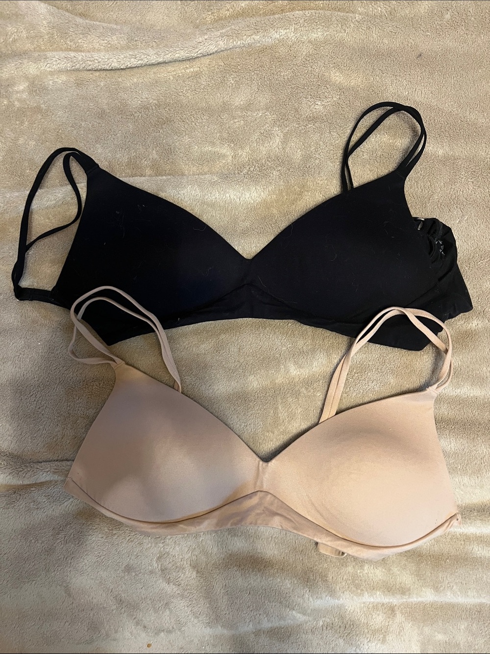 aerie 36A Sunnie Wireless Light Push Up Smooth T-Shirt Bras Duo - Black & Nude